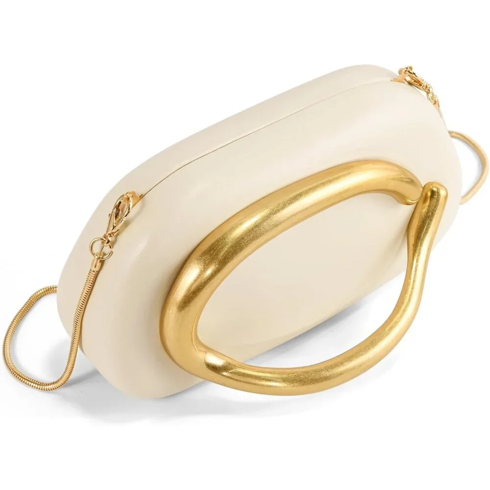 Women's Nude PU leather Acrylic Magnetic Buckle High Quality Trendy Clutch - Picture 3 of 6